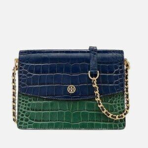 TORY BURCH Parker Embossed Convertible Shoulder Bag In Tory Navy Multi Croc